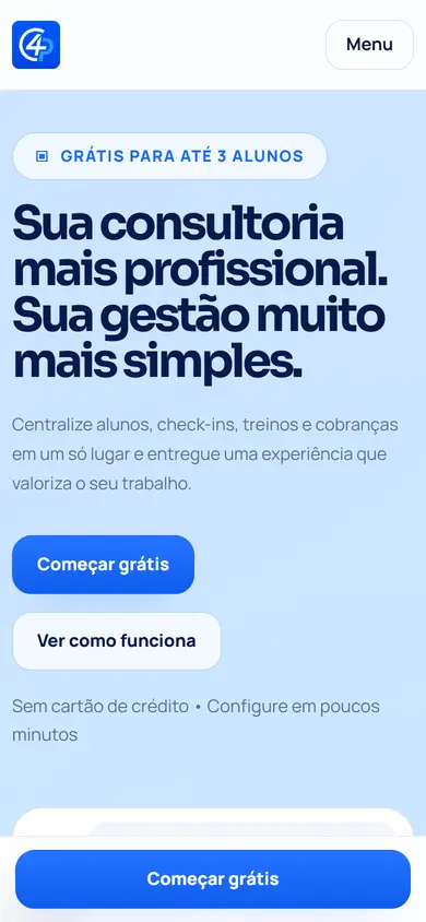 Página inicial do Coach4Plan no celular