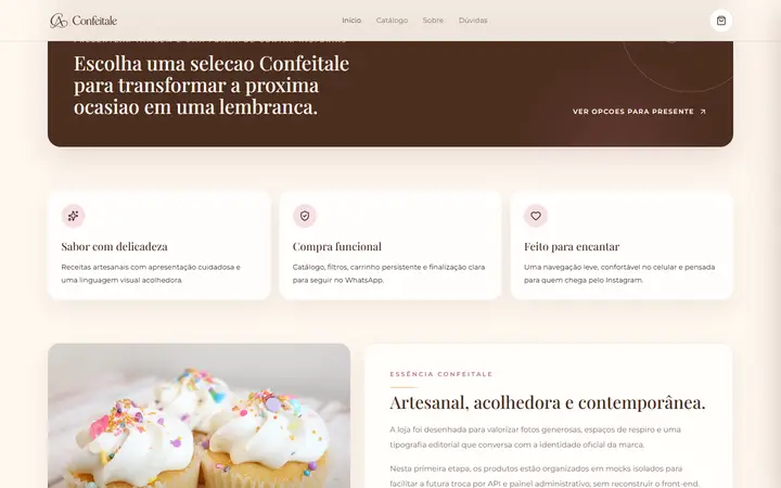 Seção de presentes e diferenciais da Confeitale