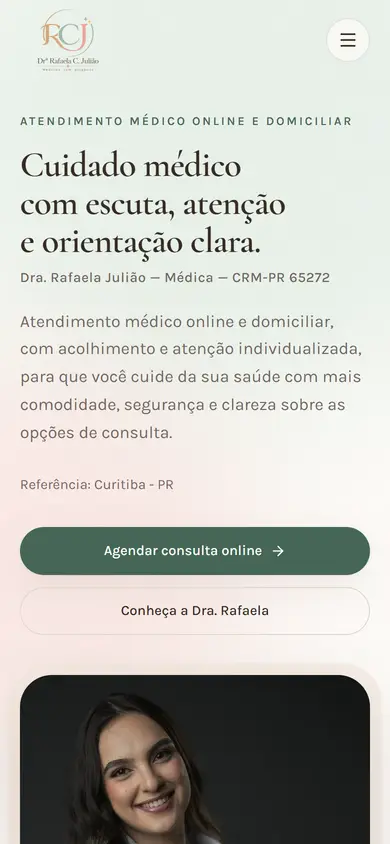 Página inicial do site da Dra. Rafaela Julião no celular