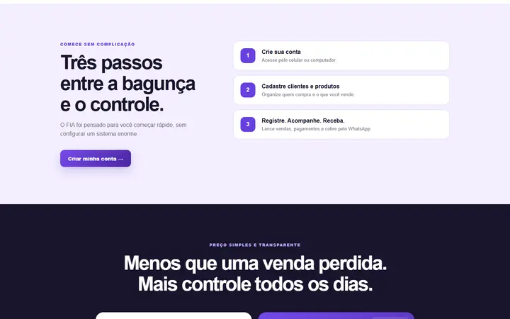 Seção 'Três passos entre a bagunça e o controle' do FIA