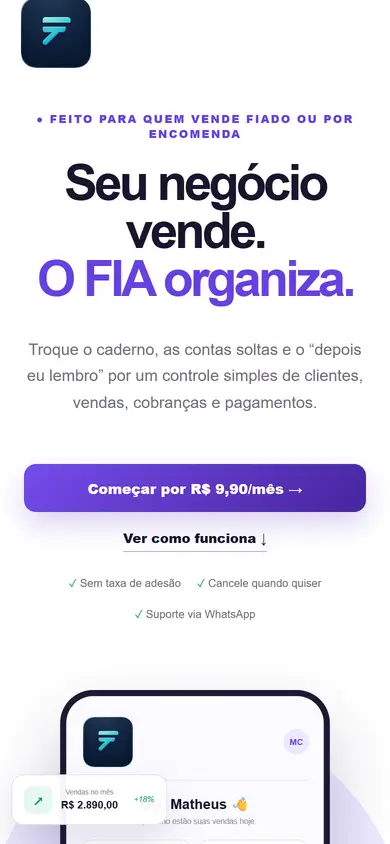 Página inicial do FIA no celular