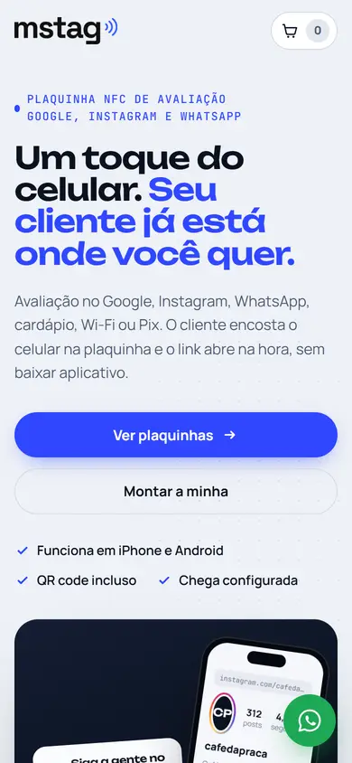 Página inicial da mstag no celular